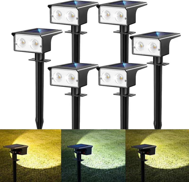 btfarm ▫️ 6 Peças Solar LED Luzes de Jardim para Exterior, Holofote Solar LED para Exterior 3 Temperaturas de Cor, Luz Solar Potente à Prova de Água IP65 para Terraço, Pátio, Piscina, Entrada de Estrada, Terraço, Relvado, Relvado