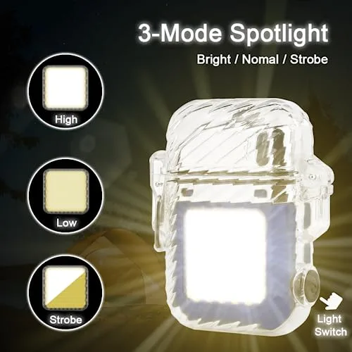 SUPRUS ▫️ Isqueiro luminoso com 3 modos de lanterna, resistente ao vento, à prova de água, isqueiro elétrico, recarregável, de plasma de duplo arco, com apito de emergência de sobrevivência e 3