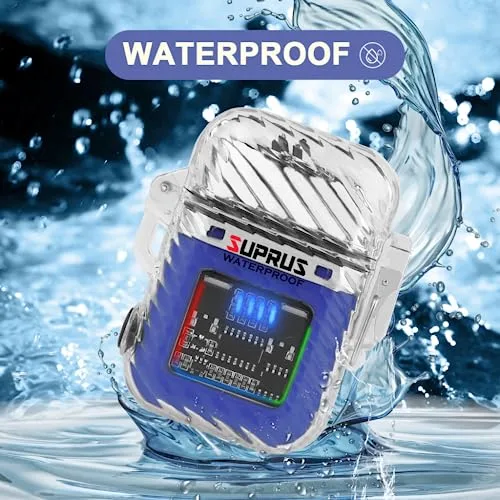 SUPRUS ▫️ Isqueiro luminoso com 3 modos de lanterna, resistente ao vento, à prova de água, isqueiro elétrico, recarregável, de plasma de duplo arco, com apito de emergência de sobrevivência e 4