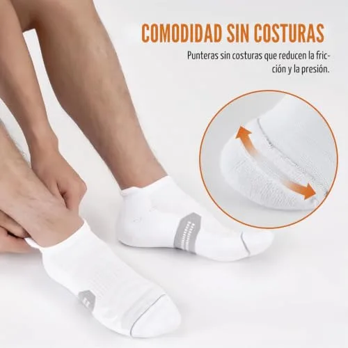 Niorasen ▫️ Meias desportivas para homem e mulher, respiráveis, curtas e almofadadas, meias de corrida unissexo, meias para homem – 6 pares em branco e preto 4