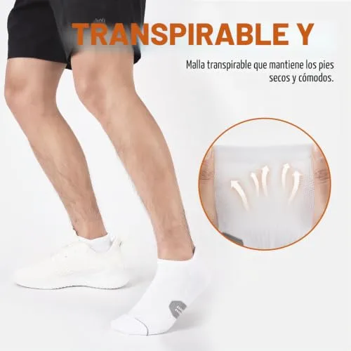 Niorasen ▫️ Meias desportivas para homem e mulher, respiráveis, curtas e almofadadas, meias de corrida unissexo, meias para homem – 6 pares em branco e preto 5