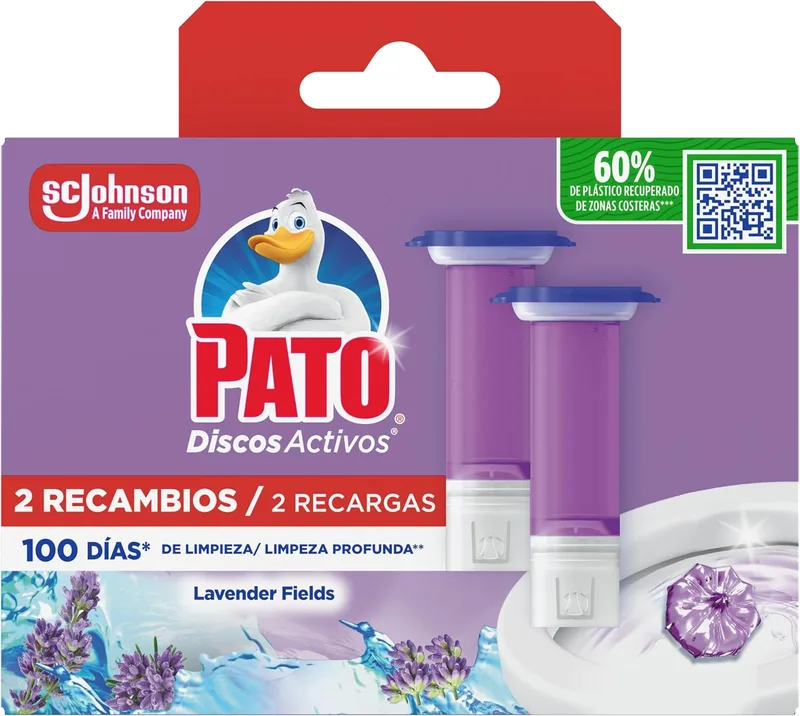 PATO ▫️ Lavender Active Toilet Discs, Limpa, refresca e perfuma a casa de banho, 360° de eficácia, 2 recargas = 12 discos