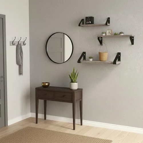 Relaxdays ▫️ Estante de parede, conjunto de 3 (30/35/40 cm), madeira e metal, para livros e decoração, cor greige 4