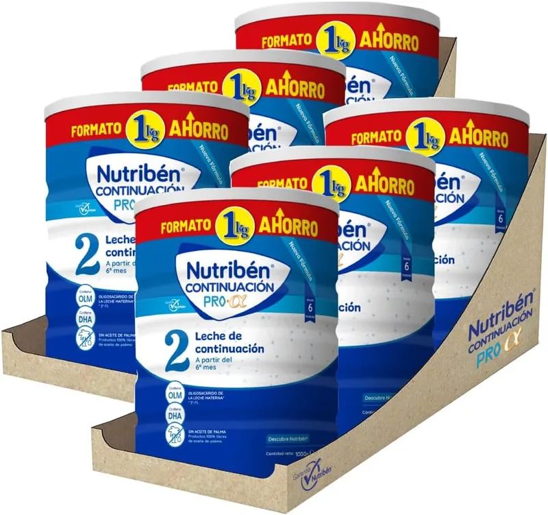 Nutribén ▫️ Continuation Pro Alfa 2 - Fórmula infantil em pó - Fórmula láctea a partir dos 6 meses - Sem óleo de palma - com DHA e OLM - 6 frascos de 1KG - 6 frascos de 1KG