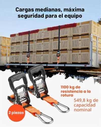 VEVOR ▫️ Cintas de catraca, 38,1 mm x 1,8 m, com mosquetões, resistência à ruptura de 1100 kg, saco de transporte, para mudanças, reboques, motociclos, caiaques, tejadilho do carro, Embalagem de 2 2
