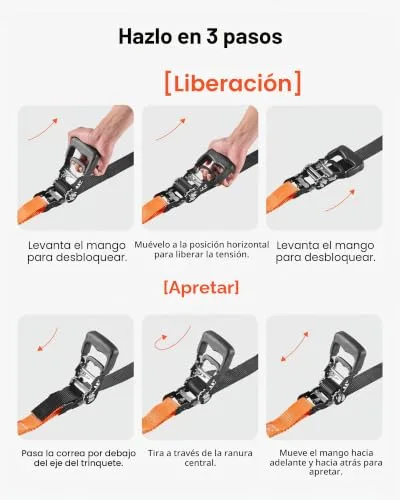 VEVOR ▫️ Cintas de catraca, 38,1 mm x 1,8 m, com mosquetões, resistência à ruptura de 1100 kg, saco de transporte, para mudanças, reboques, motociclos, caiaques, tejadilho do carro, Embalagem de 2 6