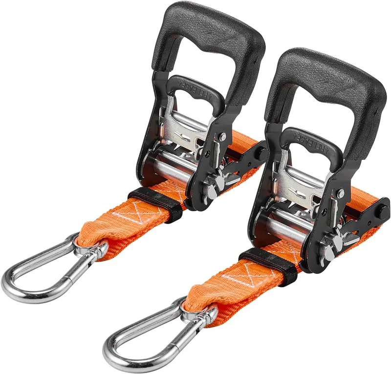 VEVOR ▫️ Cintas de catraca, 38,1 mm x 1,8 m, com mosquetões, resistência à ruptura de 1100 kg, saco de transporte, para mudanças, reboques, motociclos, caiaques, tejadilho do carro, Embalagem de 2