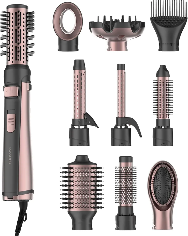Cecotec ▫️ Escova de Ar Modeladora com 10 Cabeças CeramicCare 10 em 1 AirBrush Gyro. 1100 W, Função Rotativa, Tecnologia Iónica, Revestimento Cerâmico, 3 Modos de Velocidade e Temperatura, Ponta Fria