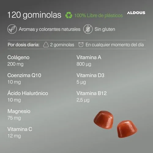 Aldous Bio ▫️ 120 Gominolas de Colagénio + Magnésio, Ácido Hialurónico e Coenzima Q10 - Energia 3