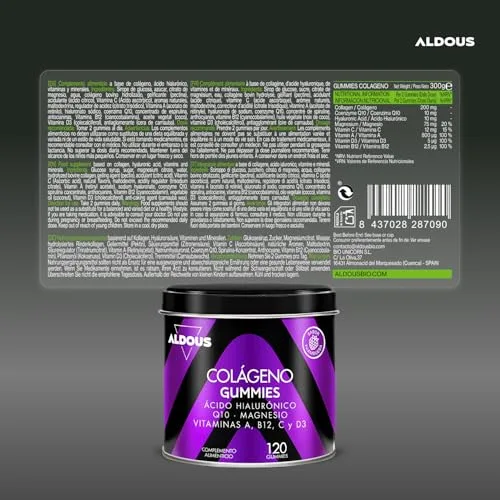 Aldous Bio ▫️ 120 Gominolas de Colagénio + Magnésio, Ácido Hialurónico e Coenzima Q10 - Energia 7
