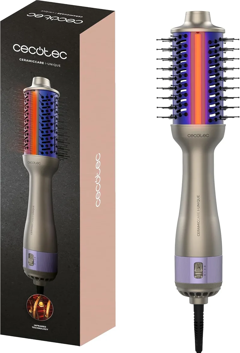 Cecotec ▫️ Escova de Ar Volumizadora CeramicCare i-Unique. 1000 W, tecnologia de infravermelhos, revestimento cerâmico, 2 velocidades, 3 temperaturas, ponta fria, cabo giratório de 1,8 m