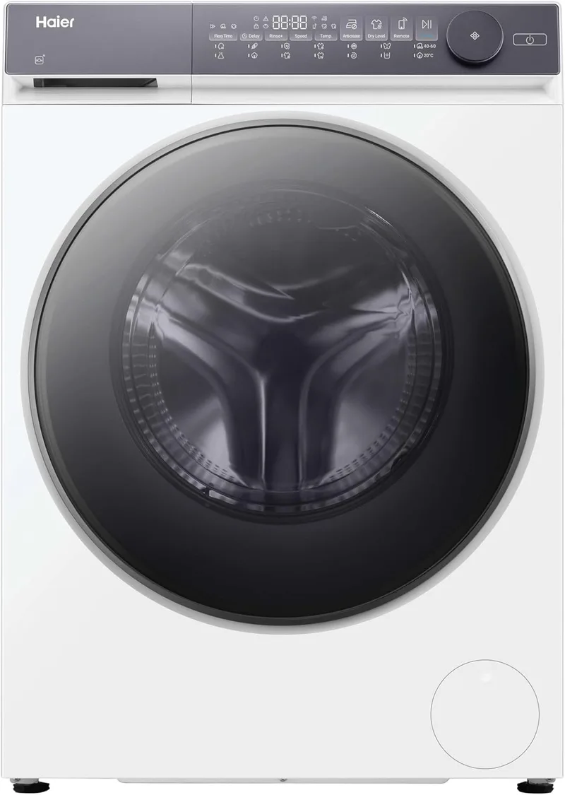 Haier ▫️ Máquina de lavar e secar roupa X 5 HWD90-B14367U-S, Capacidade 9KG + 6KG, Motor de movimento direto, Tecnologia ABT, Função de vapor, Atualização, Início retardado, Detetor KG, 60cm de largura, 1400 RPM, 14 programas, Branco