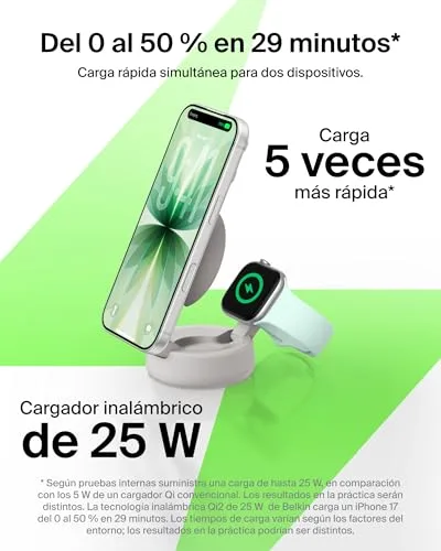 Belkin ▫️ Carregador sem fios magnético 2 em 1 UltraCharge Pro Qi2 25 W, cor Areia 2