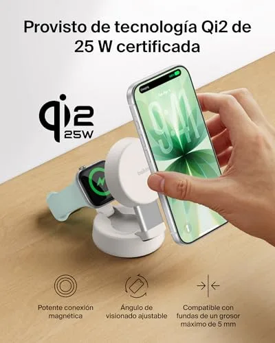 Belkin ▫️ Carregador sem fios magnético 2 em 1 UltraCharge Pro Qi2 25 W, cor Areia 5