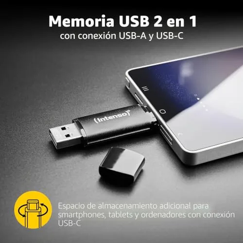Intenso ▫️ Flex Line - Pen USB dupla de 128 GB, 3.2 Gen 1x1 com USB-C e USB-A para smartphone, tablet, computador portátil e PC, 70 MB/s, cor preta 2
