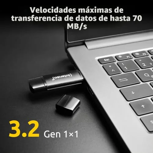 Intenso ▫️ Flex Line - Pen USB dupla de 128 GB, 3.2 Gen 1x1 com USB-C e USB-A para smartphone, tablet, computador portátil e PC, 70 MB/s, cor preta 3