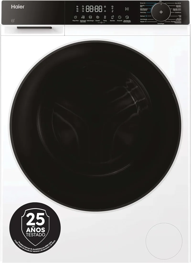 Haier ▫️ Máquina de lavar roupa X 7 HWD80BP14357TUIB, Capacidade 8KG + 5KG, Motor Inverter, Wifi, Tecnologia Antibacteriana, Atualização, Início retardado, Detetor de Kg, 60cm de largura, 1400 RPM, 16 programas, Branco