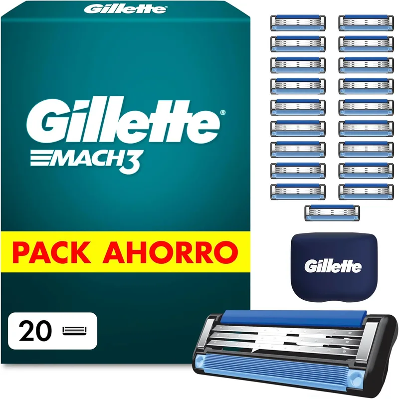 Gillette ▫️ Recargas para máquina de barbear Mach3 Base, 20 recargas