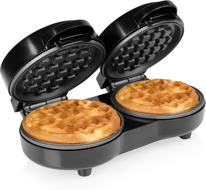 Tristar ▫️ Mini Máquina de Waffles Dupla, 2 Waffles por Carga, Potência de 1100 W, Placas de Alumínio Antiaderentes, Design Compacto, WF-2115