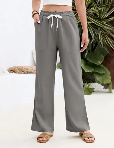 Fashora ▫️ Calças de Verão para Mulher: Calças Leves, Largas e Confortáveis, com Cintura Elástica, Fluidas e Casuais; Calças Palazzo Elegantes com Bolsos e Ajustáveis com Cordão. 2