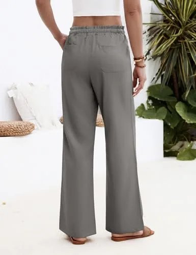 Fashora ▫️ Calças de Verão para Mulher: Calças Leves, Largas e Confortáveis, com Cintura Elástica, Fluidas e Casuais; Calças Palazzo Elegantes com Bolsos e Ajustáveis com Cordão. 3