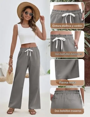 Fashora ▫️ Calças de Verão para Mulher: Calças Leves, Largas e Confortáveis, com Cintura Elástica, Fluidas e Casuais; Calças Palazzo Elegantes com Bolsos e Ajustáveis com Cordão. 5
