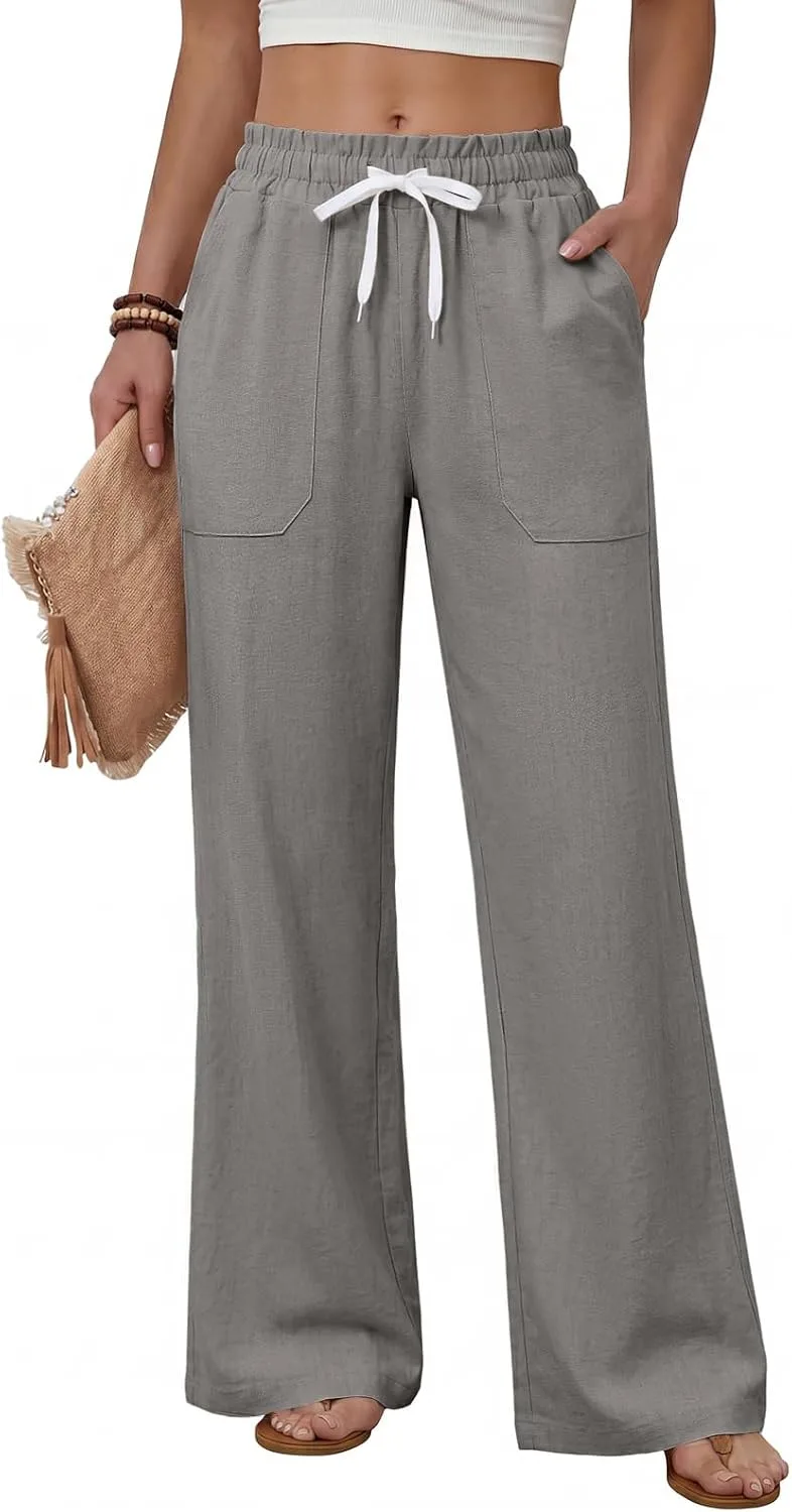 Fashora ▫️ Calças de Verão para Mulher: Calças Leves, Largas e Confortáveis, com Cintura Elástica, Fluidas e Casuais; Calças Palazzo Elegantes com Bolsos e Ajustáveis com Cordão.
