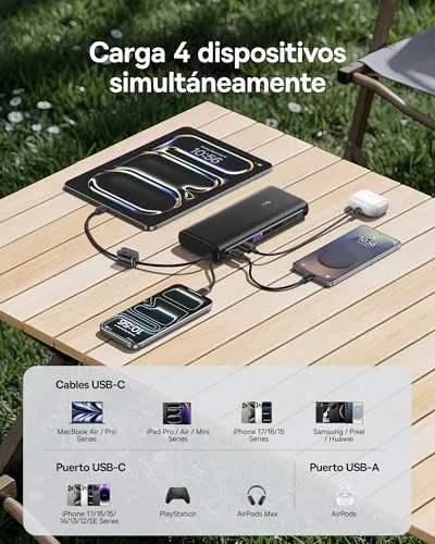 Baseus ▫️ FC41 145 W 25 000 mAh Powerbank para carregamento rápido de portáteis, com 2 cabos USB-C integrados. Baterias externas para telemóveis, compatíveis com MacBook Pro, iPhone 17/16/15, DELL, HP, SteamDeck, Samsung, Preto 3