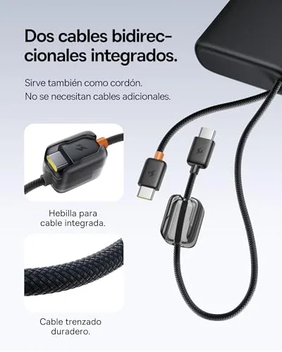 Baseus ▫️ FC41 145 W 25 000 mAh Powerbank para carregamento rápido de portáteis, com 2 cabos USB-C integrados. Baterias externas para telemóveis, compatíveis com MacBook Pro, iPhone 17/16/15, DELL, HP, SteamDeck, Samsung, Preto 5