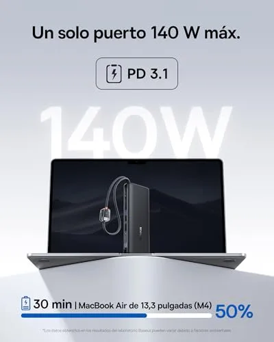 Baseus ▫️ FC41 145 W 25 000 mAh Powerbank para carregamento rápido de portáteis, com 2 cabos USB-C integrados. Baterias externas para telemóveis, compatíveis com MacBook Pro, iPhone 17/16/15, DELL, HP, SteamDeck, Samsung, Preto 6