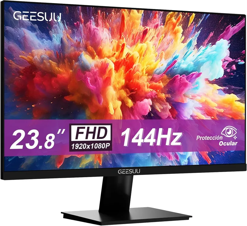 GEESUU ▫️ Monitor de PC de 24 polegadas, ecrã de computador para jogos 144 Hz, Full HD, VESA 75x75 mm, 6 ms, VA, 99% sRGB, luz azul reduzida, HDMI 2.0, DP1.2