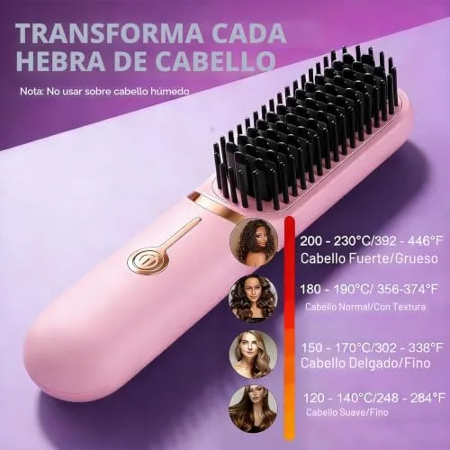 ZZJTPA ▫️ Escova alisadora de cabelo sem fios, escovagem lisa sem fio, penteado liso com função de carregamento USB, escovagem lisa com iões negativos dois em um para salão profissional (Rosa) 2