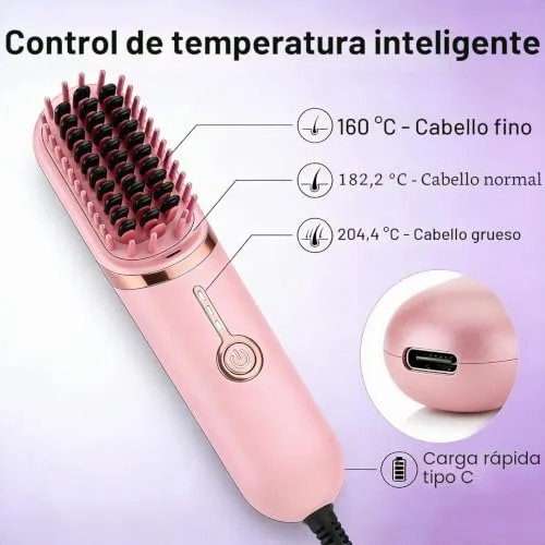 ZZJTPA ▫️ Escova alisadora de cabelo sem fios, escovagem lisa sem fio, penteado liso com função de carregamento USB, escovagem lisa com iões negativos dois em um para salão profissional (Rosa) 4