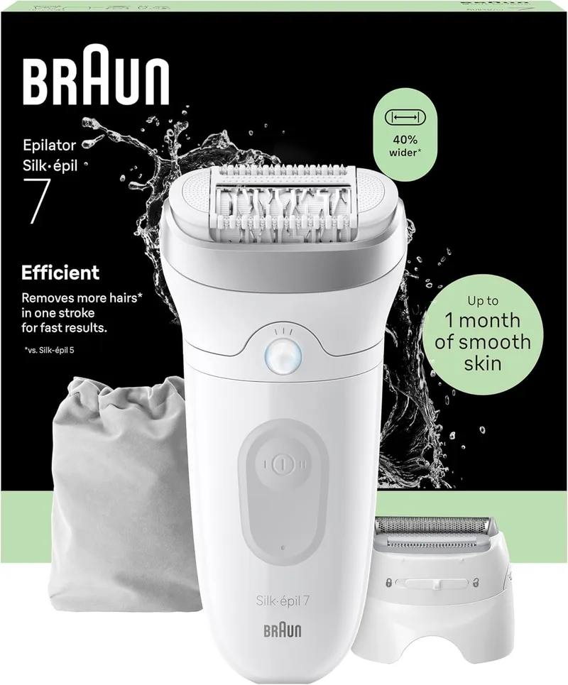 Braun ▫️ Silk-épil 7 Depiladora Eléctrica Feminina Depiladora Corporal com Cabeça de Depilação Larga para Depilação Fácil, Pente Aparador, Manga, Utilização em húmido e seco, Depilação Suave de Longa Duração, 7-030