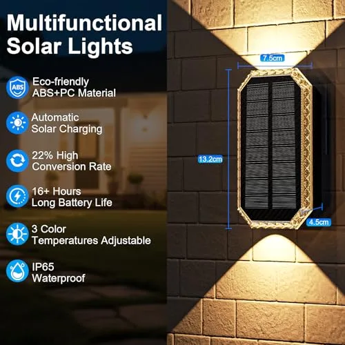 Giliwosy ▫️ Candeeiro de parede solar para exterior, 3 cores, IP65, à prova de água, 1200 mAh 2