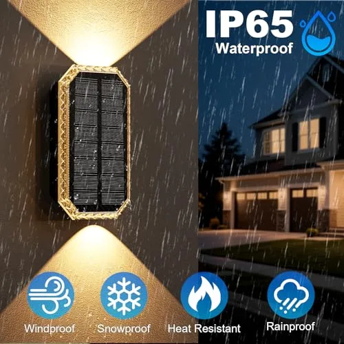 Giliwosy ▫️ Candeeiro de parede solar para exterior, 3 cores, IP65, à prova de água, 1200 mAh 4