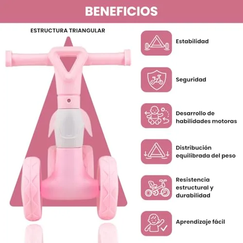 Edibaby ▫️ Triciclo para Bebés de 1 Ano | Triciclo Leve | Primeira Bicicleta de Equilíbrio para Bebés | Bicicleta sem Pedais | Brinquedo para Crianças de 1 a 2 Anos, Ideal como Presente (Rosa) 2