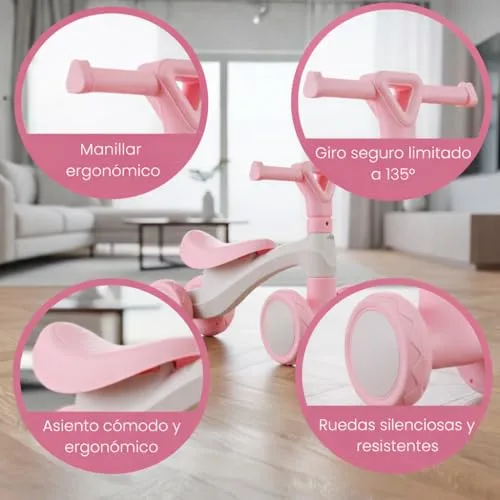 Edibaby ▫️ Triciclo para Bebés de 1 Ano | Triciclo Leve | Primeira Bicicleta de Equilíbrio para Bebés | Bicicleta sem Pedais | Brinquedo para Crianças de 1 a 2 Anos, Ideal como Presente (Rosa) 5
