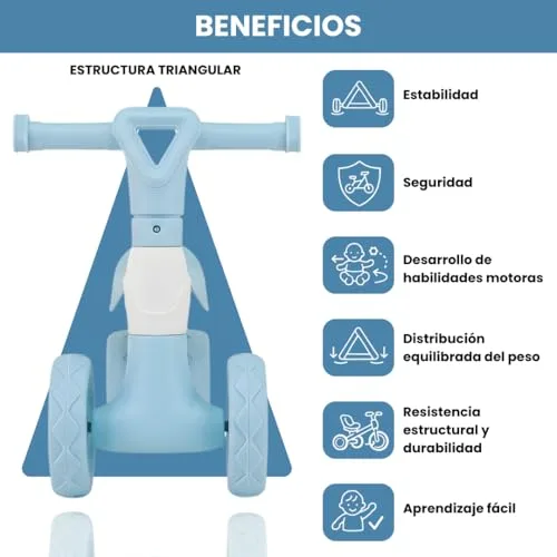 Edibaby ▫️ Triciclo para bebés de 1 ano | Triciclo leve | Primeira bicicleta de equilíbrio para bebés | Bicicleta sem pedais | Brinquedo ideal para crianças de 1 a 2 anos, perfeito para oferecer (azul) 2
