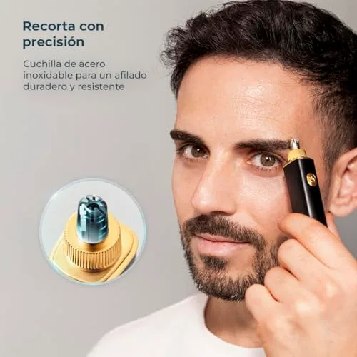Cecotec ▫️ Aparador de Pêlos para o Nariz e as Orelhas Sem Fios PrecisionCare NoseTrim Aluminium. Motor de 7500 rpm, aparador para o nariz com corpo em alumínio, autonomia de 90 minutos, lâminas eficientes 2