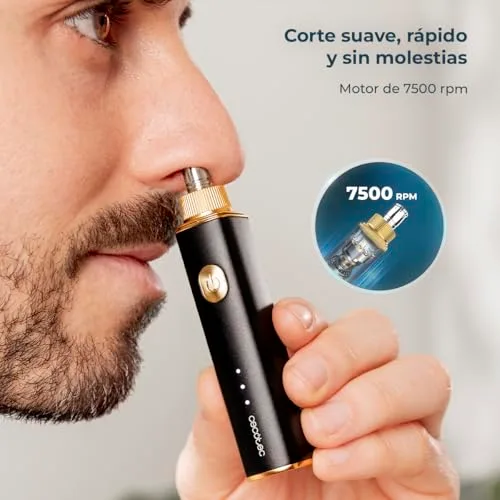 Cecotec ▫️ Aparador de Pêlos para o Nariz e as Orelhas Sem Fios PrecisionCare NoseTrim Aluminium. Motor de 7500 rpm, aparador para o nariz com corpo em alumínio, autonomia de 90 minutos, lâminas eficientes 6