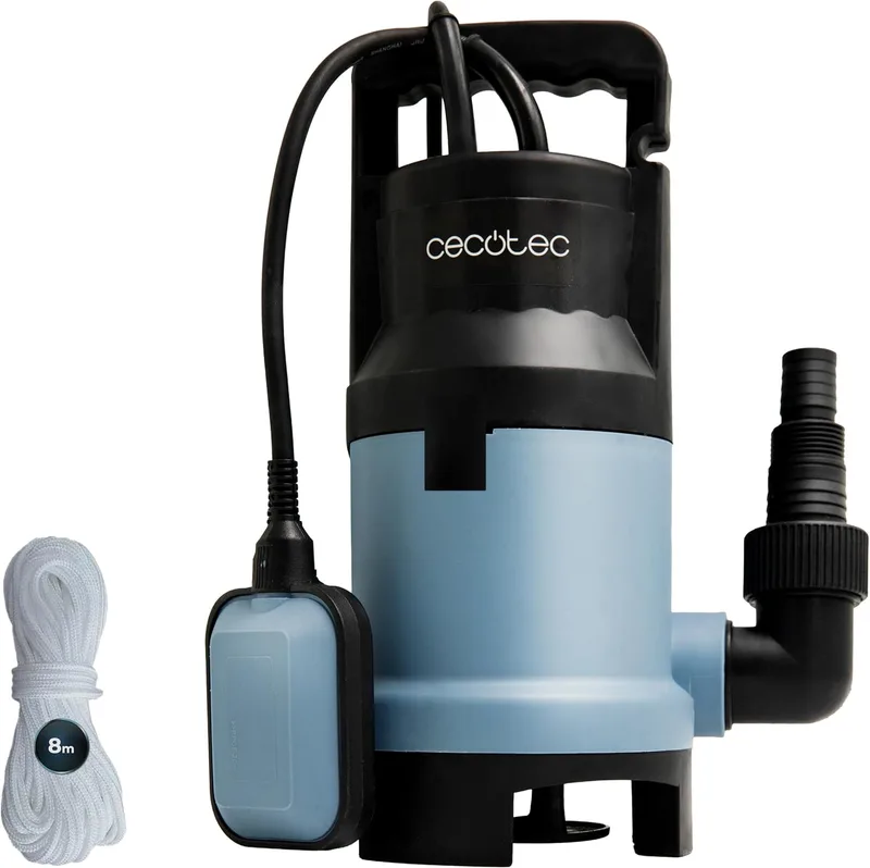Cecotec ▫️ Bomba de drenagem escura Axike 1100. 1100W, caudal até 16000L/h, altura manométrica máxima 8,5m, profundidade 7m, partículas até 25mm, interrutor flutuante, IPX8, cabo 10m e corda de nylon 8m