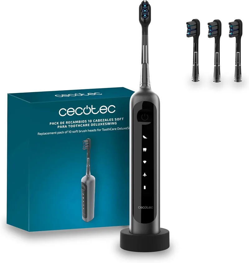 Cecotec ▫️ Escova de dentes elétrica sónica com oscilação de 60º ToothCare DeluxeSwing. 3 modos personalizados, leve e compacta, autonomia de 40 dias, 3 cabeças de substituição, IPX7