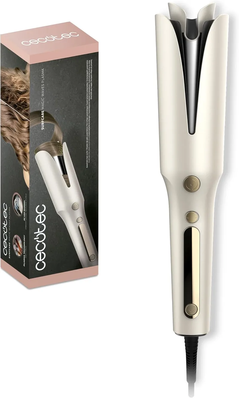 Cecotec ▫️ Modelador de Cabelo Automático com Tecnologia Plasma SurfCare Magic Waves Plasma. Cilindro de 32 mm, revestimento cerâmico, 160º-210ºC, botão giratório, função de memória, aquecimento rápido