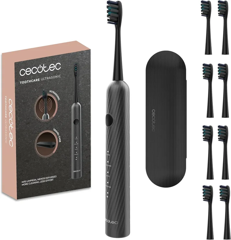 Cecotec ▫️ Escova de dentes elétrica sónica ToothCare UltraSonic. 4 modos, vibrações de alta frequência até 40 000 rpm, temporizador, estojo e 8 cabeças de substituição, classificação IPX7