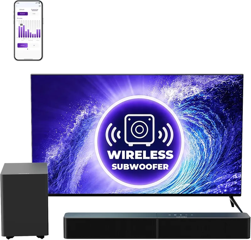 ULTIMEA ▫️ Barra de Som 2.1 com Subwoofer Sem Fios, Controlo por Aplicação, VoiceMX e BassMX, 240 W de Potência Máxima para Smart TV, Graves Ajustáveis, HDMI, Ótico, Bluetooth 6.0, Poseidon M30 (Modelo 2026)