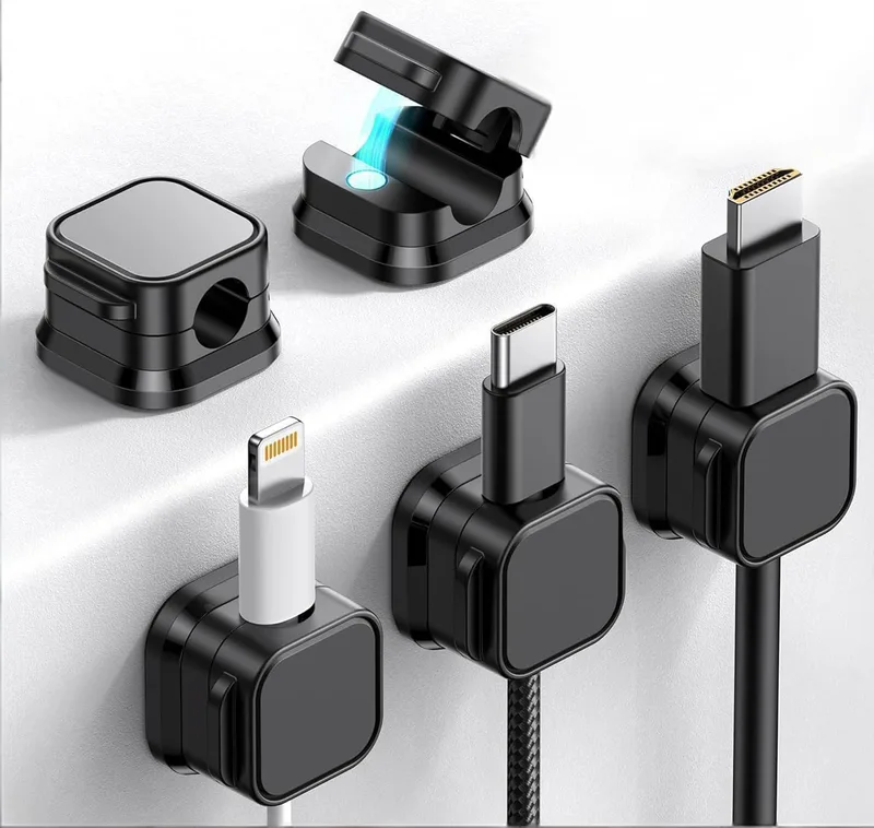 HoneyHolly ▫️ Organizador de cabos, 5 peças magnéticas auto-adesivas e ajustáveis Organizador de cabos de secretária para HDMI, USB, áudio