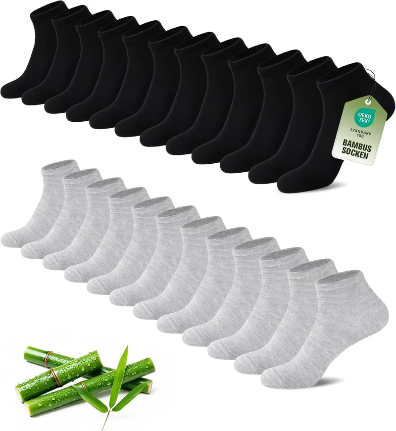 SukModen ▫️ 12/24 pares de meias desportivas para homem e mulher em bambu, anti-odor, respiráveis e confortáveis, meias curtas para uso diário, lazer, compras e uso doméstico