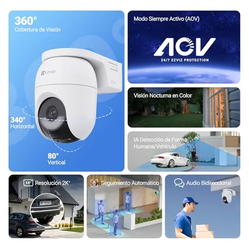 EZVIZ ▫️ 2PK Câmaras de vigilância Wi-Fi de 4 MP, campo de visão de 360°, com bateria de 5200 mAh, deteção de pessoas/veículos, visão noturna a cores, defesa ativa, CB8 Lite + painel solar de 5 W, sem cartão SD 3