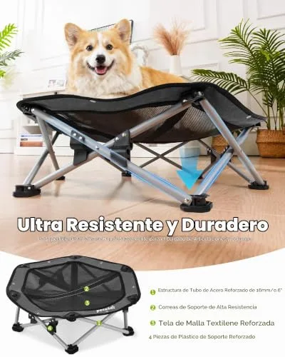 Pecute ▫️ Cama Elevada para Cães de Tamanho Médio com Manta Refrescante, Sem Montagem, Adequada para Gatos e Cães, Dobrável para Utilização em Interior e Acampamento, Tamanho L, Suporta até 60 kg, Cinzenta 3